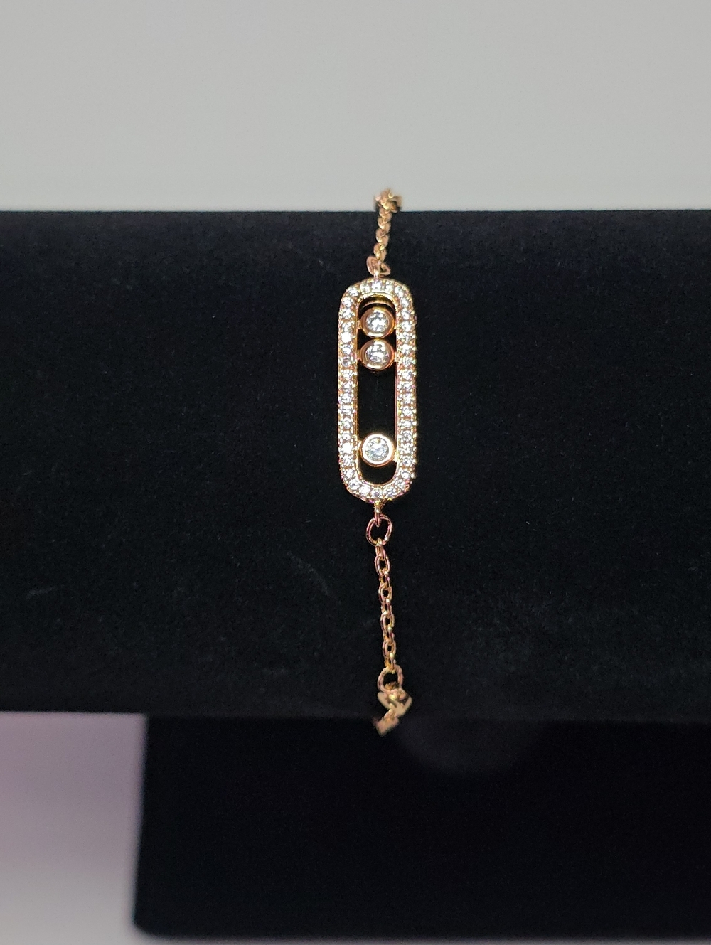 Rose Gold Pave Oval Link Bracelet with Three Crystal Accents
